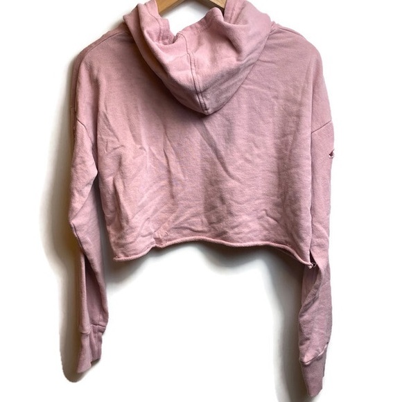 Derek heart grunge destroyed pink crop hoodie sweatshirt sz M - Picture 1 of 4